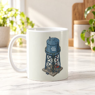 Isometric City Water Tower Retro Mug