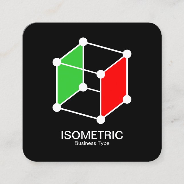 Isometric Cube -  White, Green and Red on Black Square Business Card (Front)