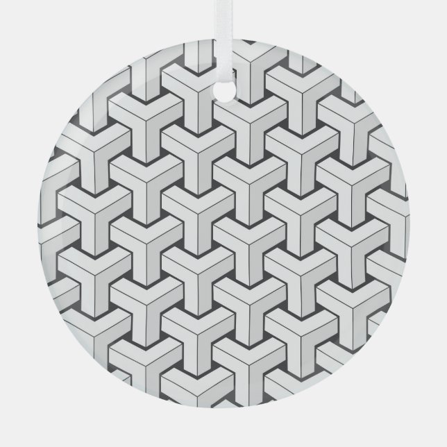 Isometric Cubes Black White Pattern Glass Tree Decoration (Front)