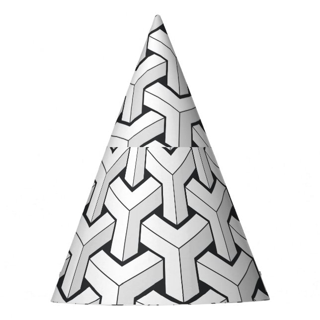 Isometric Cubes Black White Pattern Party Hat (Front)