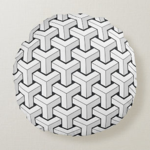 Isometric Cubes Black White Pattern Round Cushion