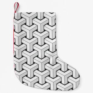 Isometric Cubes Black White Pattern Small Christmas Stocking