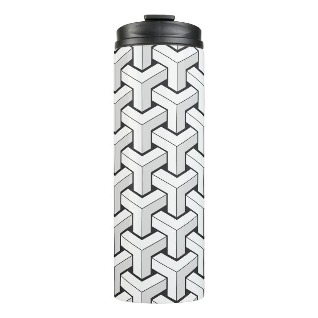 Isometric Cubes Black White Pattern Thermal Tumbler (Front)