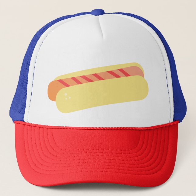 Isometric Minimalist Hot Dog with Stripes Trucker Hat (Front)