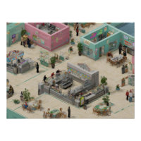 Isometric Outdoor Café Market in Pastel Town