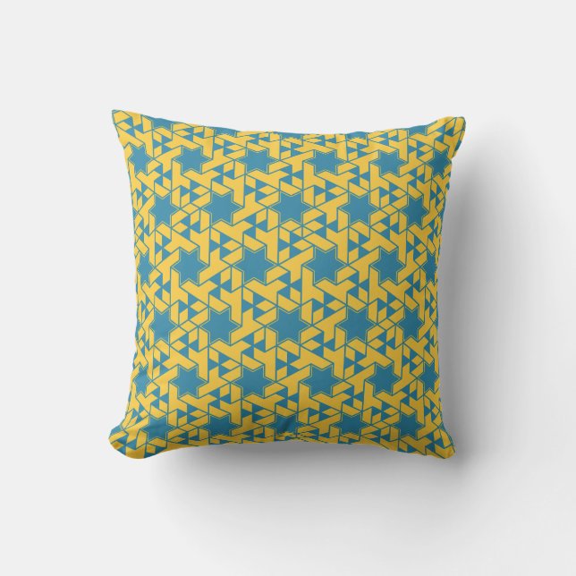 Isometric Star Hexagon Pattern - Yellow and Teal Cushion (Front)