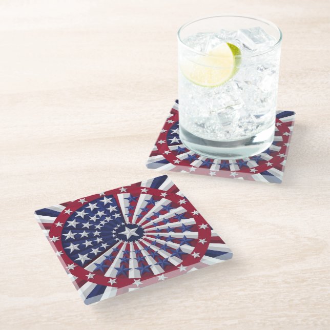 Isometric USA Flag Pattern Throw Pillow Glass Coaster (Angled)