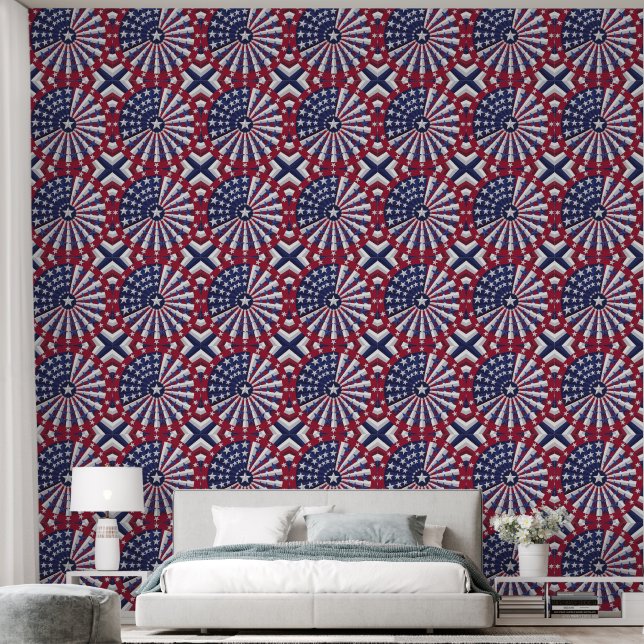  Isometric USA Flag Pattern Wallpaper & Curtain (Bedroom)