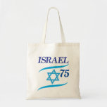 Israel 75 Anniversary, Independence Day - Modern Tote Bag<br><div class="desc">Israel 757h anniversary, Independence Day Blue Star of David, Israeli Flag, Yom Haatzmaut Jewish Holiday festive greeting logo, Jerusalem banner with Israeli blue star, flag, fireworks, modern design wallpaper. 2023 celebrate. Israel 75 Birthday Festival celebration. Modern design with text template. Personalised. Accessories > Bags & Wallets > Totes & Shopping...</div>