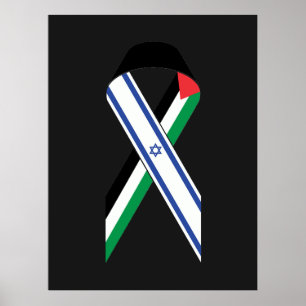 Israel and Palestine flag peace ribbon black Poster