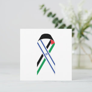 Israel and Palestine flag peace ribbon white card