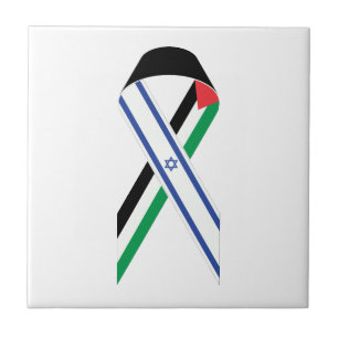 Israel and Palestine flag peace ribbon white Ceramic Tile