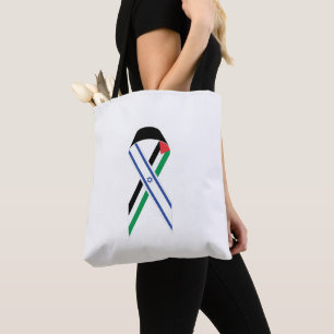 Israel and Palestine flag peace ribbon white Tote Bag
