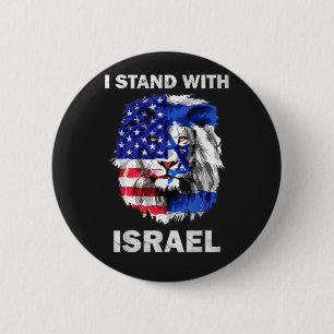 Israel and USA Flag Lion _ I Stand with Israel 6 Cm Round Badge