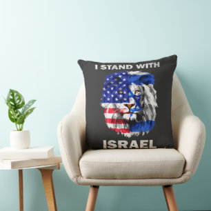 Israel and USA Flag Lion _ I Stand with Israel Cushion