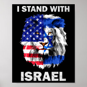Israel And Usa Flag Lion I Stand With Israel Poster