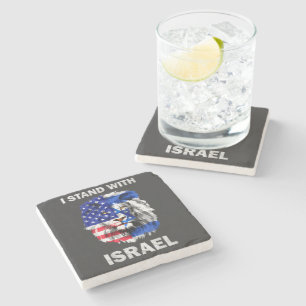 Israel and USA Flag Lion _ I Stand with Israel Stone Coaster