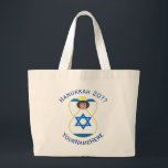 Israel Angel Hanukkah Flag Blue Personalise Large Tote Bag<br><div class="desc">Personalised large tote bag shows an angel wearing the flag of Israel for Hanukkah. Blue text for name,  year,  and holiday. Lovely Hanukkah gift.</div>
