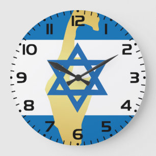 Israel Flag and Map Blue Star of David Emblem Large Clock