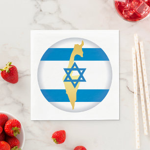 Israel Flag and Map Blue Star of David Emblem Napkin