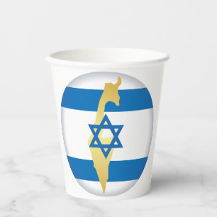 Israel Flag and Map Blue Star of David Emblem Paper Cups