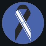 Israel flag black ribbon blue classic round sticker<br><div class="desc">Israel flag black ribbon blue Stickers & Labels.
I Stand with Israel.
Israeli Flag.
Anti war,  solidarity,  support.</div>