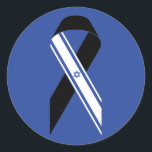 Israel flag black ribbon blue classic round sticker<br><div class="desc">Israel flag black ribbon blue Stickers & Labels.
I Stand with Israel.
Israeli Flag.
Anti war,  solidarity,  support.</div>
