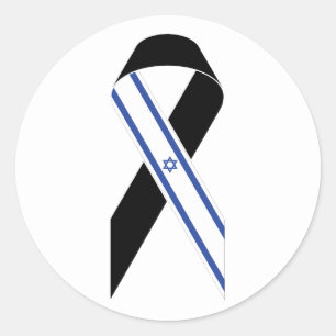 Israel flag black ribbon classic round sticker