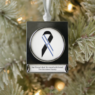 Israel flag black ribbon custom memorial Hanukkah Silver Plated Banner Ornament