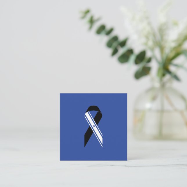 Israel flag black ribbon memorial blue Hanukkah Enclosure Card (Standing Front)