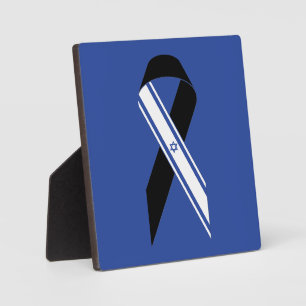 Israel flag black ribbon memorial blue plaque