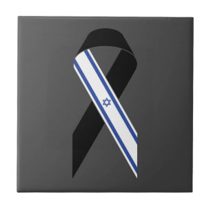 Israel flag black ribbon memorial dark grey ceramic tile