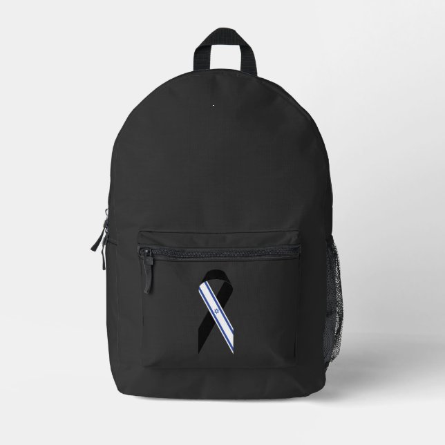 Israel flag black ribbon memorial printed backpack (Front)