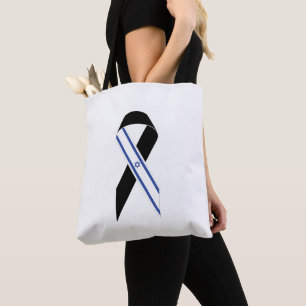 Israel flag black ribbon tote bag