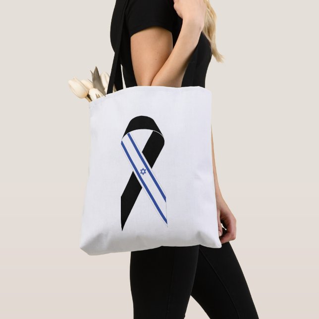 Israel flag black ribbon tote bag (Close Up)