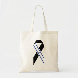 Israel flag black ribbon tote bag