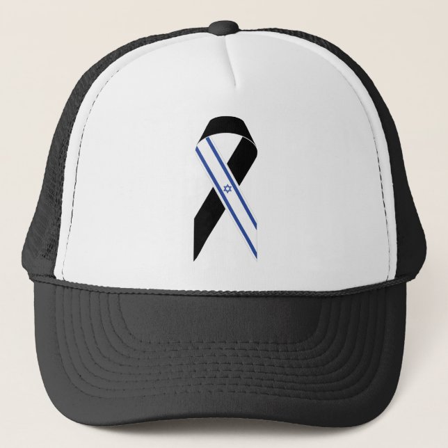 Israel flag black ribbon trucker hat (Front)