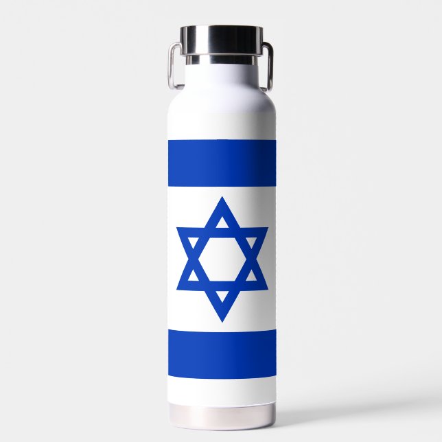 Israel flag blue and white modern patriotic water bottle (Front)
