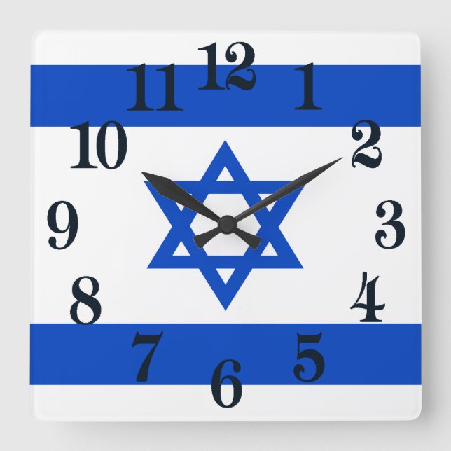 Israel flag blue Star of David Square Wall Clock (Front)