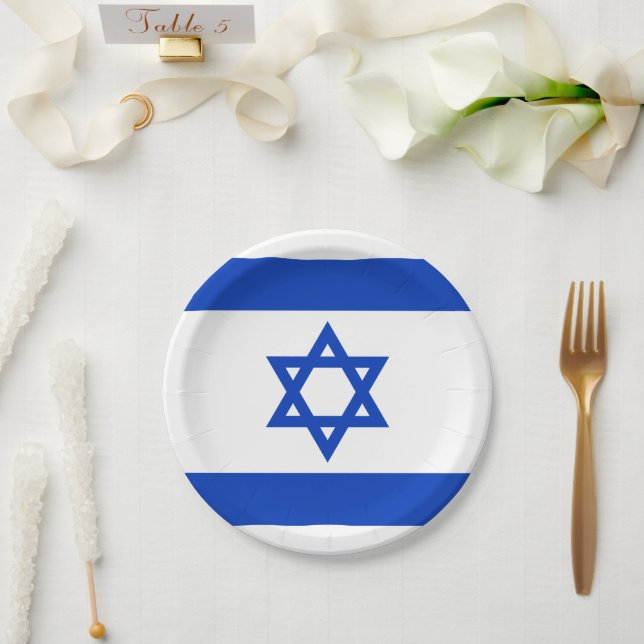 Israel flag blue white modern pattern patriotic paper plate (Wedding)