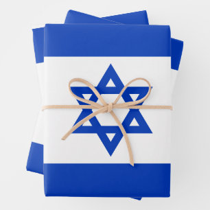 Israel flag blue white modern pattern patriotic wrapping paper sheet