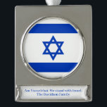 Israel flag blue white personalised custom text silver plated banner ornament<br><div class="desc">Israel flag blue personalised custom text Silver Plated Banner Ornament.
Israeli Flag.</div>