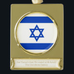 Israel flag gold personalised custom text gold plated banner ornament<br><div class="desc">Israel flag gold personalised custom text Gold Plated Banner Ornament, 
Israeli Flag.</div>
