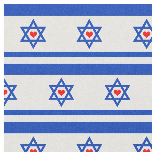 Israel Flag & Jewish Heart / Trendy Fashion Fabric (Close Up)