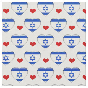 Israel Flag & Red Heart fashion Fabric / Jewish