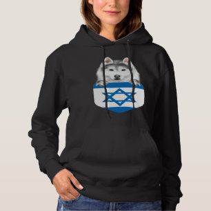 Israel Flag Siberian Husky Dog In Pocket Hoodie