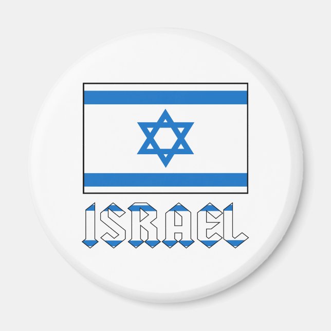 Israel Flag Word ISRAEL Round Magnet (Front)
