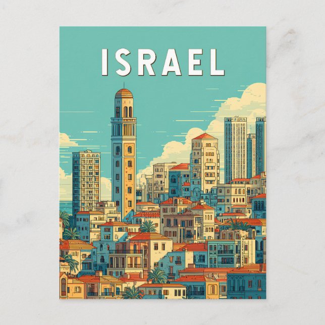 Israel Illustration Travel Art Vintage Postcard (Front)