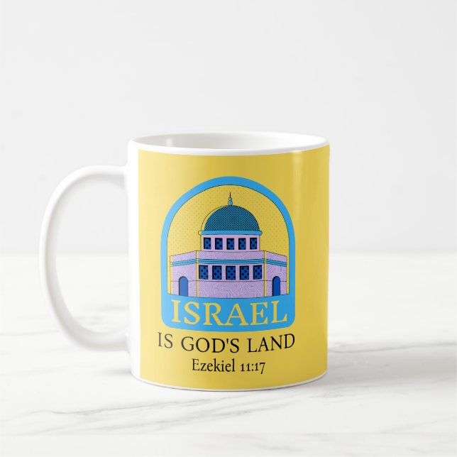 Israel Is God's Land Ezekiel 11:17 Yellow/Blue Coffee Mug (Left)