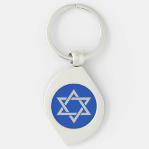 Israel Matte Silver Star of David on Blue Key Ring